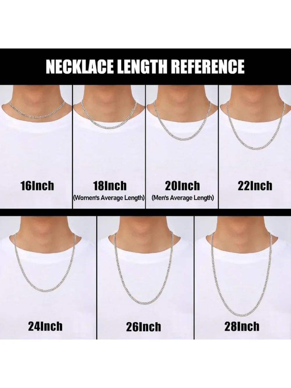 Men's 3.5mm Cuban Link Chain Necklace - Silver, Black & Gold Plated, 16-28 Inch